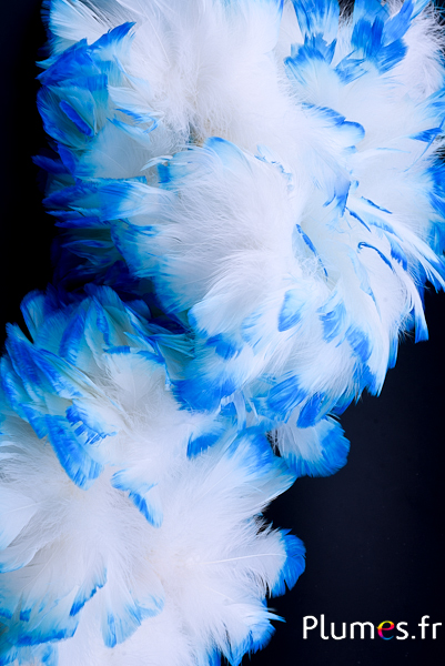 Frange dinde - long. plumes 10 cm - blanc pointe turquoise